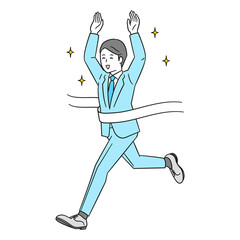 ゴールテープを切る　ビジネスマン