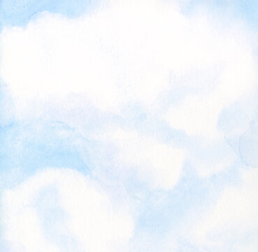 Watercolor Painting. Clouds in the blue sky © Marina