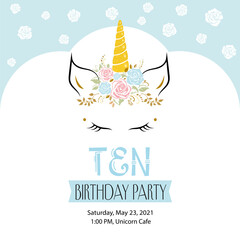 Birthday party invitation with unicorn