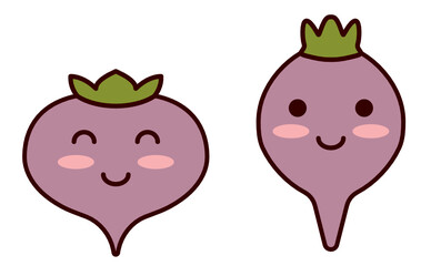 Kawaii vegetables. Cartoon rutabaga. Cute swede turnip character smiles at baby. Traditional healthy food. Fodder crop harvest. Farm clipart for garden icons. Flat vector illustration with outline.