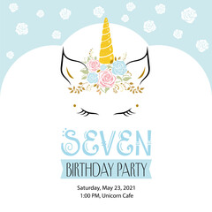 Birthday party invitation with unicorn