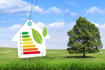 Transition écologique et performance énergétique, maison écologique dans la nature avec ciel...
