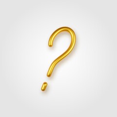 Gold 3d realistic question sign on a light background.
