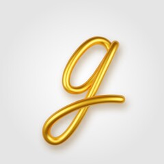 Naklejka premium Gold 3d realistic lowercase letter G on a light background.