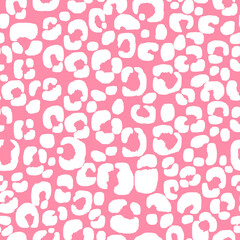 Abstract modern leopard seamless pattern. Animals trendy background. White and pink decorative vector illustration for print, card, postcard, fabric, textile. Modern ornament of stylized skin