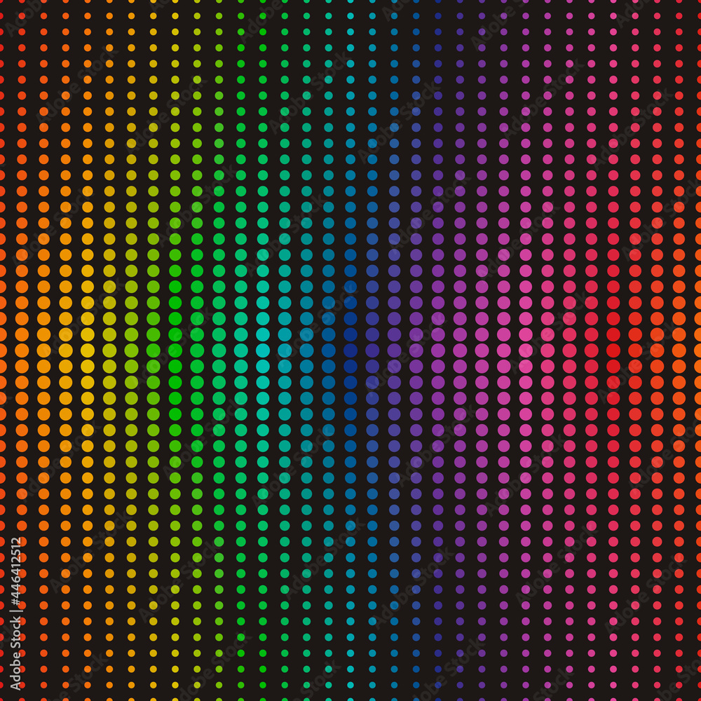 Poster Rainbow repeated gradiental circles. Vector seamless mesh with gradient size of circles and flowing colors from one to another.
