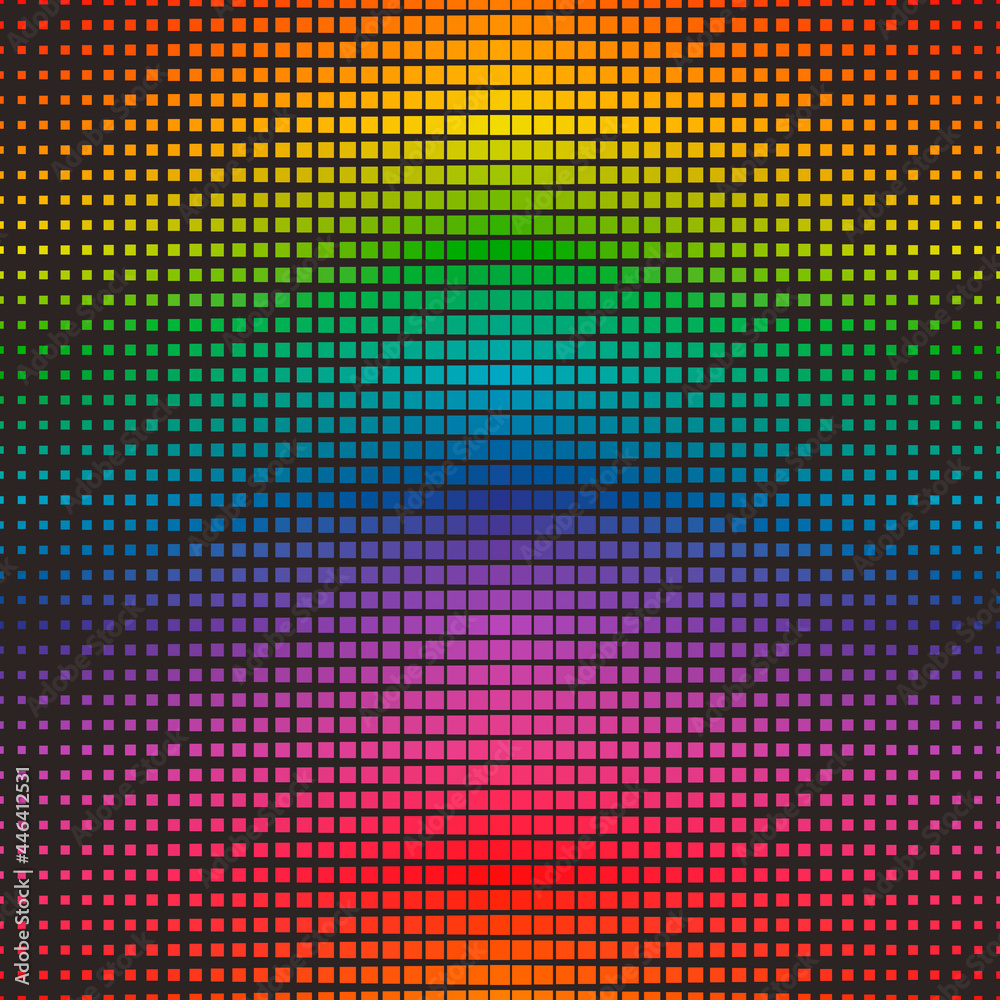 Fototapete Rainbow repeated gradiental squares. Vector seamless mesh with gradient size of squares and flowing colors from one to another.