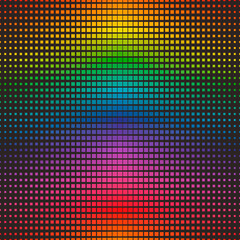 Rainbow repeated gradiental squares. Vector seamless mesh with gradient size of squares and flowing colors from one to another.