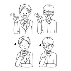 Business man OK NG face line drawing illustration