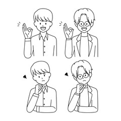 man OK NG face line drawing illustration