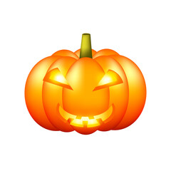 Halloween pumpkin on white background.  Orange halloween pumpkin lantern. Isolated object. Vector cartoon Illustration.