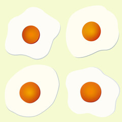 Fried chicken eggs set. Isolated on yellow background. Vector illustration.