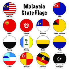 Malaysia State Flags Circle Button Icon Set