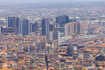 Fototapeta na wymiar Aerial view of the city with business district Centro direzionale di Napoli, Naples, Italy
