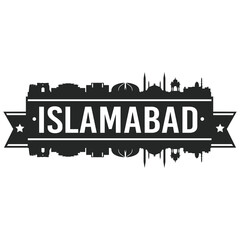 Islamabad Pakistan Skyline. Banner Vector Design Silhouette Art. Cityscape Travel Monuments.