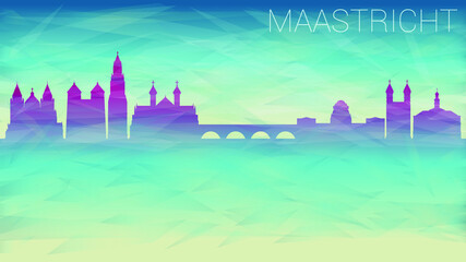 Maastricht Netherlands Skyline City Vector Silhouette. Broken Glass Abstract Geometric Dynamic Textured. Banner Background. Colorful Shape Composition.