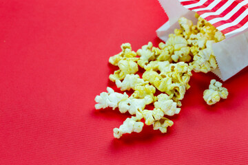 Popcorn on red background