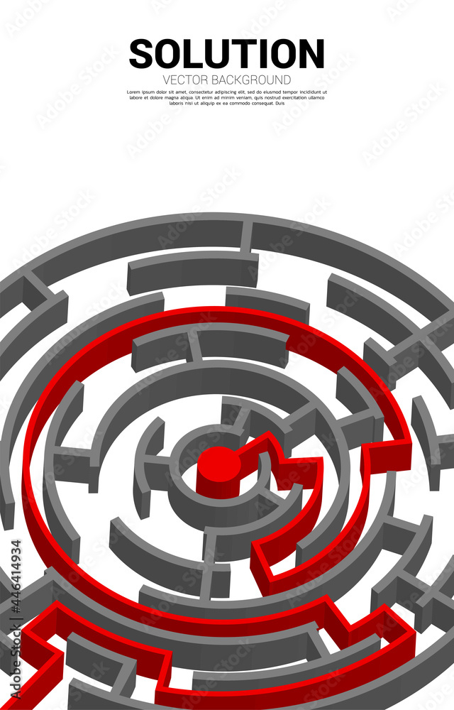 Aufkleber Arrow with route path to center of maze. Business concept for problem solving and solution strategy