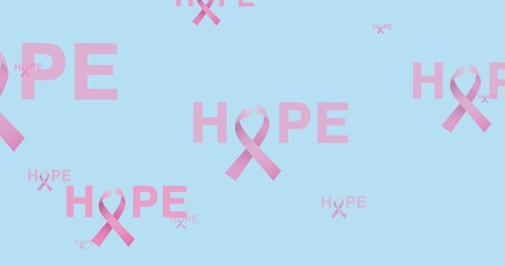 Composition of multiple ribbon and hope text on blue background