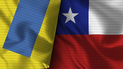 Fototapeta premium Chile and Ukraine Realistic Flag – Fabric Texture 3D Illustration
