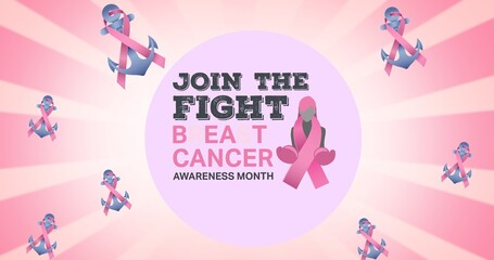 Composition of pink ribbon anchorn logo and breast cancer text on white background