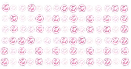 Composition of multiple pink globe logo on white background