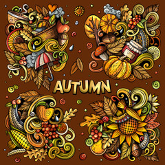 Autumn cartoon vector doodle designs set.