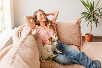 Young woman pretty relaxing on couch in living room