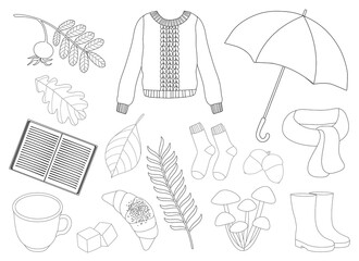 Autumn hugge black and white coloring vector illustration