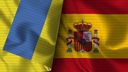 Fototapeta premium Spain and Ukraine Realistic Flag – Fabric Texture 3D Illustration