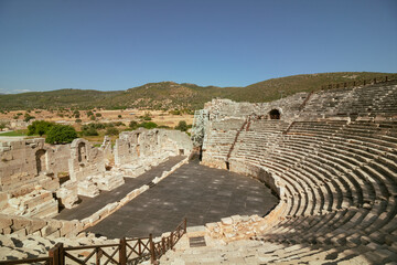 Roman Theater of Patara ancient city in Antalya Turkey. Tourism in Turkey. ancient ruins. Roman architecture. 