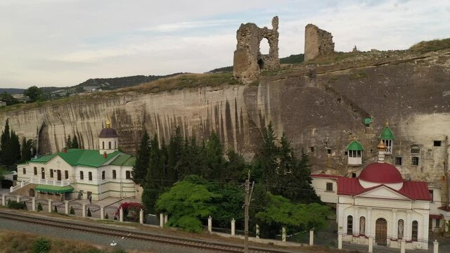Aerial view of the St. Klimentovsky Monastery. Inkerman, Crimea