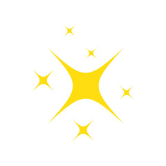 Yellow star sparkling icon set. Glittering stars light collection. Shiny flash decoration pictogram. Vector isolated on white