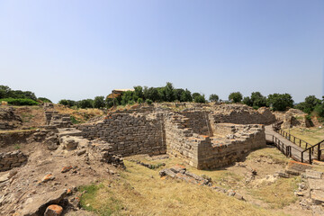 Çanakkale - Turkey 01.July.2021 View from the archaeological site of Troy or Ilion. An ancient...