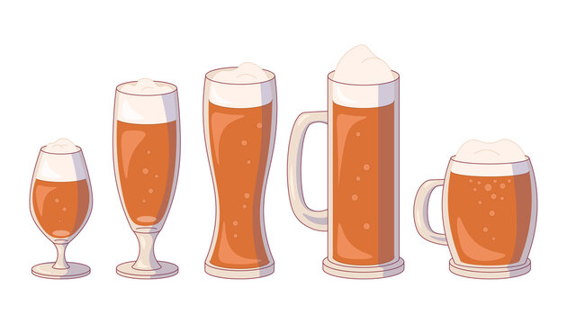 Vector set of beer glasses. All elements are isolated 
