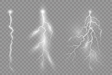 Set of zippers, thunderstorm and effect lightning.