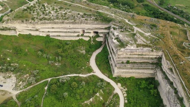 Aerial view with a view of the Inkerman quarry. Sevastopol, Crimea