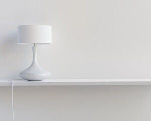 Lamp standing on the shelf in minimalistic white interior. 3D render. 3D illustration.