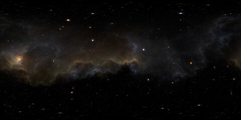Fototapeta na wymiar 360 degree space nebula panorama, equirectangular projection, environment map. HDRI spherical panorama. Space background with nebula and stars
