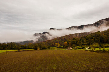 Autumn rainy day in La Garrotxa, Spain