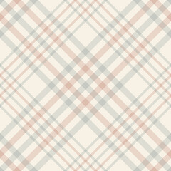 Plaid pattern in soft grey, pink, beige. Tartan vector for picnic blanket, tablecloth, oilcloth, duvet cover, other modern spring summer autumn winter fashion fabric print. Seamless check design.