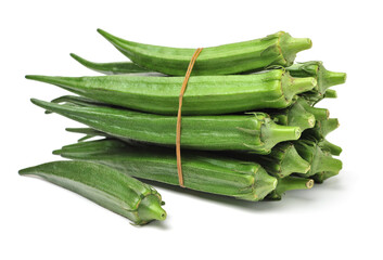 Fresh young okra isolated on white background