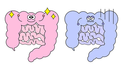 腸のシンプルなかわいいキャラクター。健康、不健康の二つ。