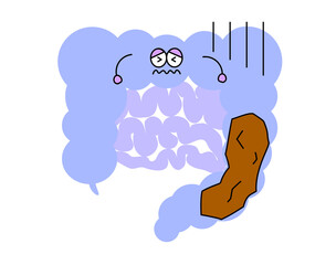 便のつまった腸のイラスト。かわいいキャラクターバージョン。