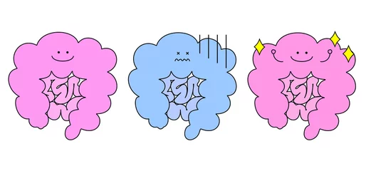 Tuinposter 腸のシンプルなかわいいキャラクター。健康、不健康などの3つ。 © yodakichi