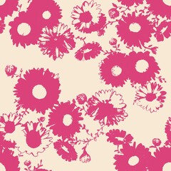 seamless  pattern, bright flowers silhouettes on light background