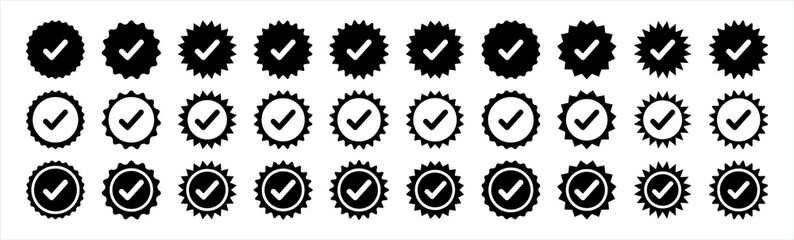 black check mark icon set isolated on white background. circle tick approved symbol. vector Illustration