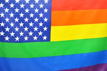 Closeup of rippled American flag LGBT
