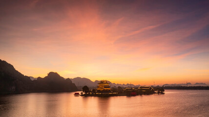 Golden pagoda in Nui Lo lake in Ninh Binh