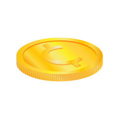 A gold coin, a sign of financial well-being and stability on a white background.